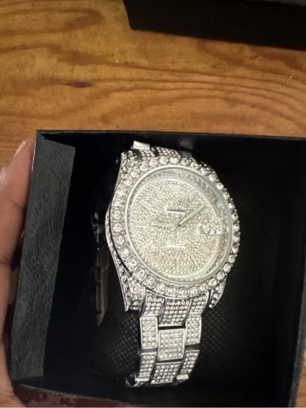 Polished Silver Smartwatch with Crystals